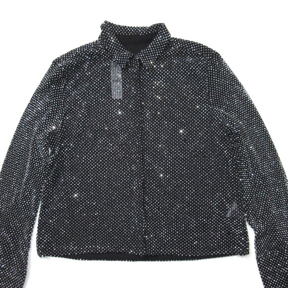 NWT J.Crew Collection Cropped Rhinestone Garçon Shirt in Silver Black Sheer 0 - Picture 3 of 12